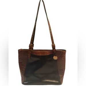 Brahmin Vintage Tuscan Black Leather Brown Croc Alligator Tote Shoulder Bag